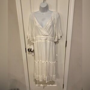 Anany flowy boho delicate lace ruffled long maxi dress white lined